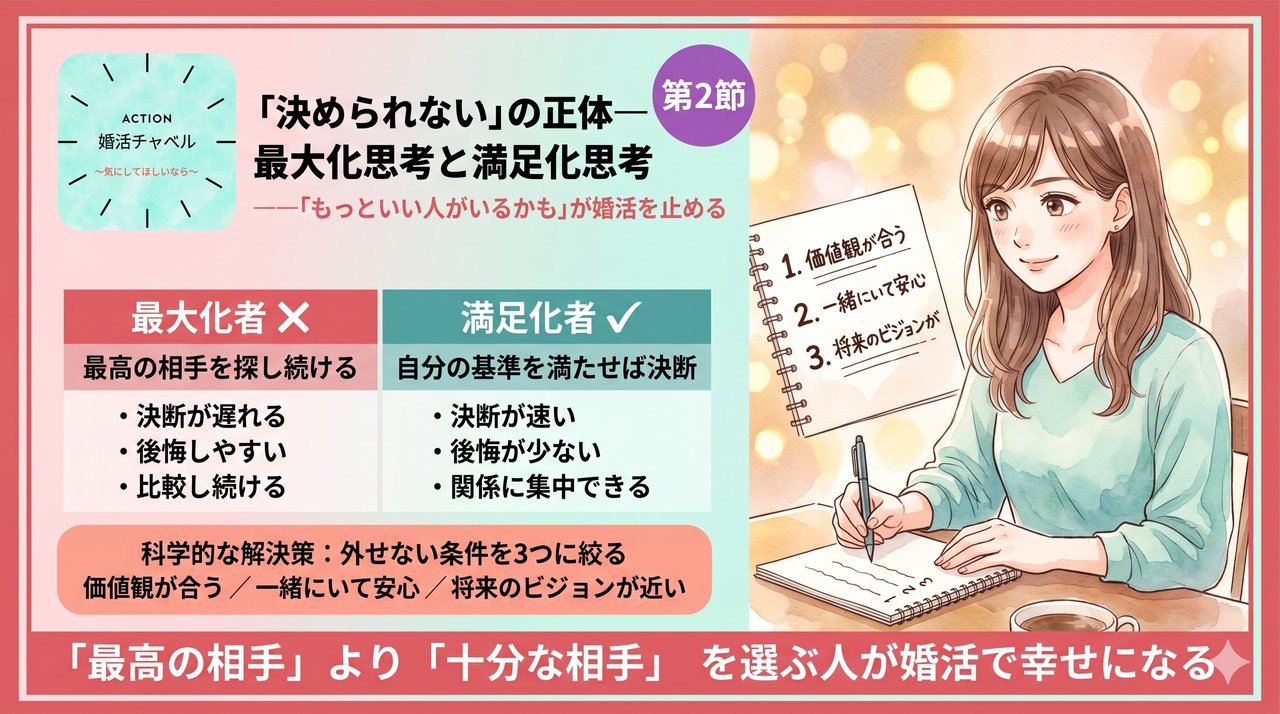 最大化思考vs満足化思考 インフォグラフィック