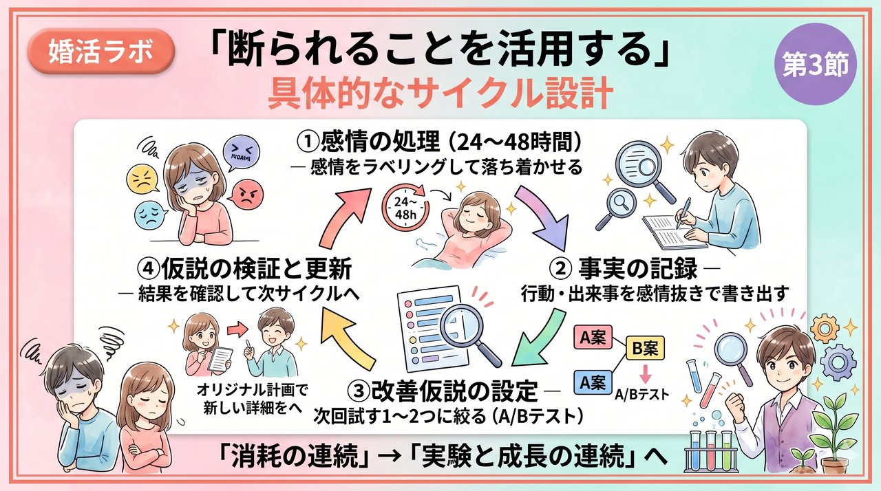 断られることを活用する学習サイクル インフォグラフィック