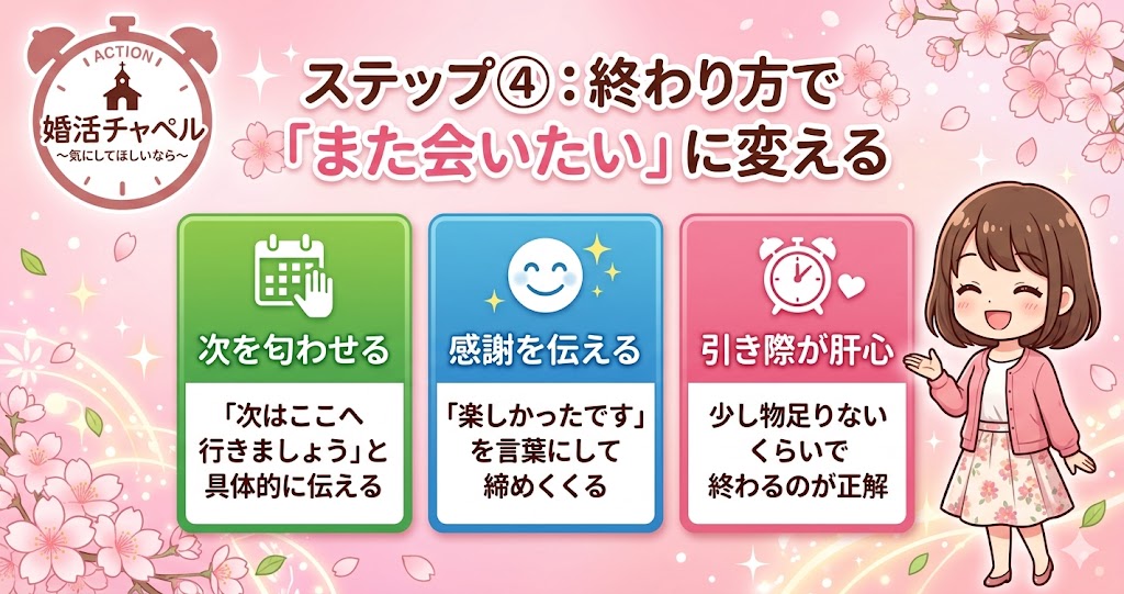 ステップ4終わり方でまた会いたいに変えるインフォグラフィック
