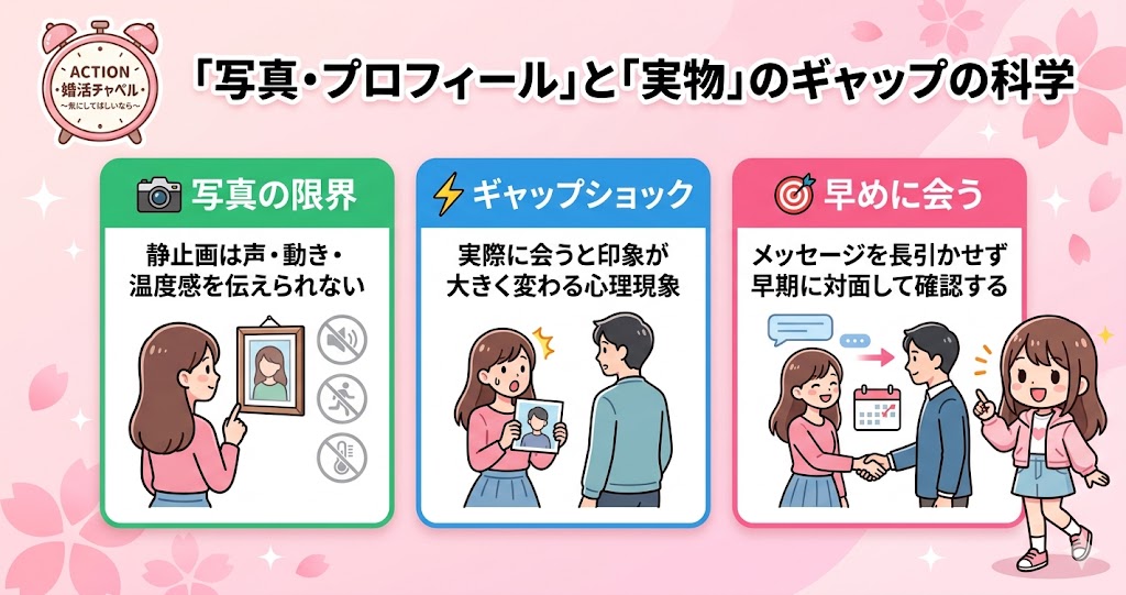 写真プロフィールと実物のギャップの科学インフォグラフィック