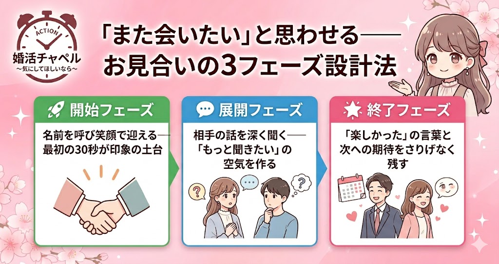 お見合い3フェーズ設計法インフォグラフィック