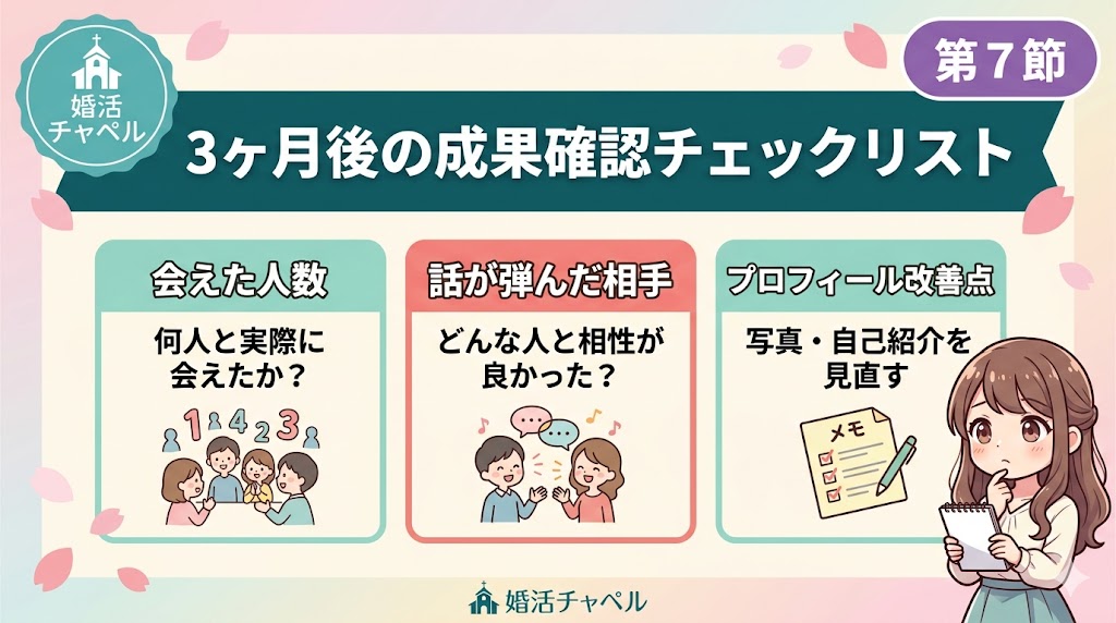 3ヶ月後の婚活デビュー成果確認 インフォグラフィック
