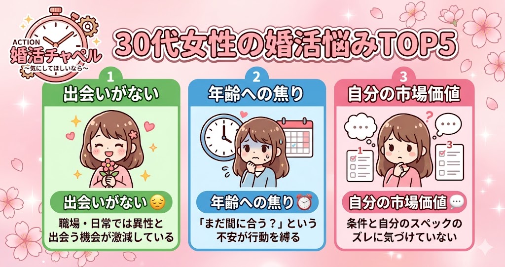 30代女性の婚活悩みTOP5インフォグラフィック