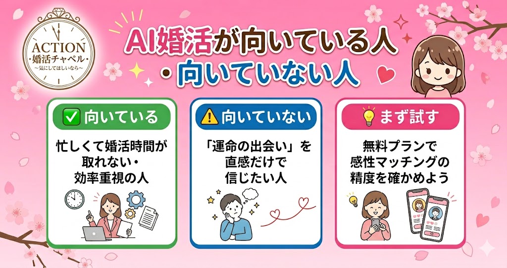 AI婚活が向いている人向いていない人インフォグラフィック