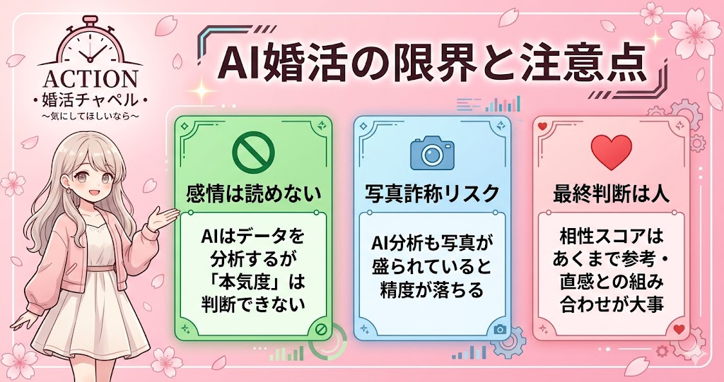 AI婚活の限界と注意点インフォグラフィック