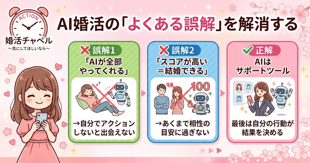 AI婚活のよくある誤解を解消するインフォグラフィック