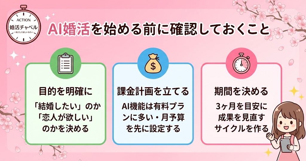 AI婚活を始める前に確認しておくことインフォグラフィック
