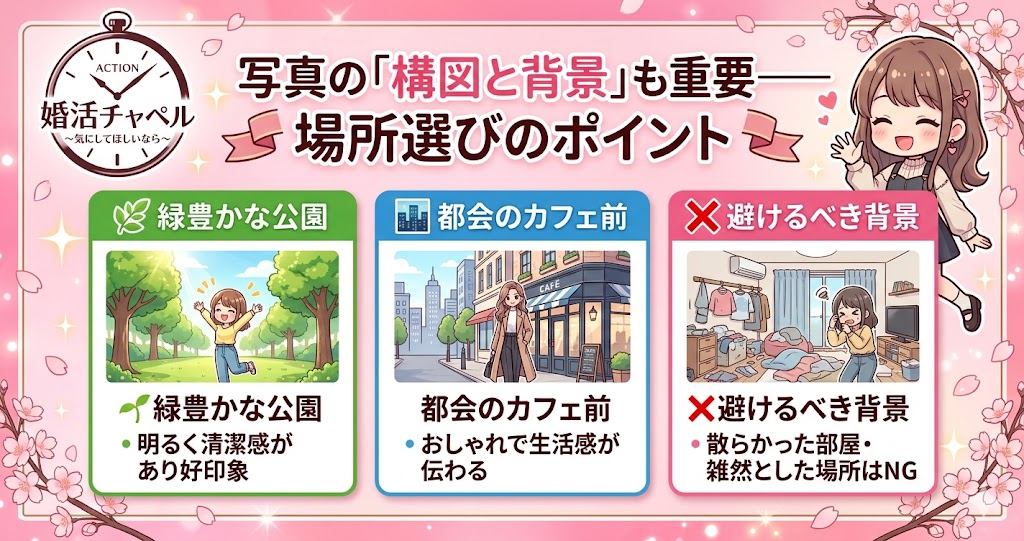 写真の「構図と背景」も重要——場所選びのポイント