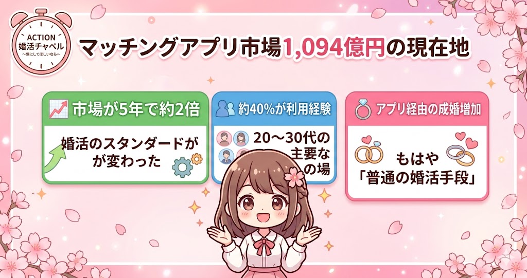 マッチングアプリ市場1094億円の現在地