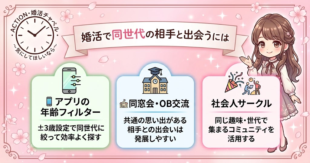 婚活で同世代の相手と出会うにはインフォグラフィック
