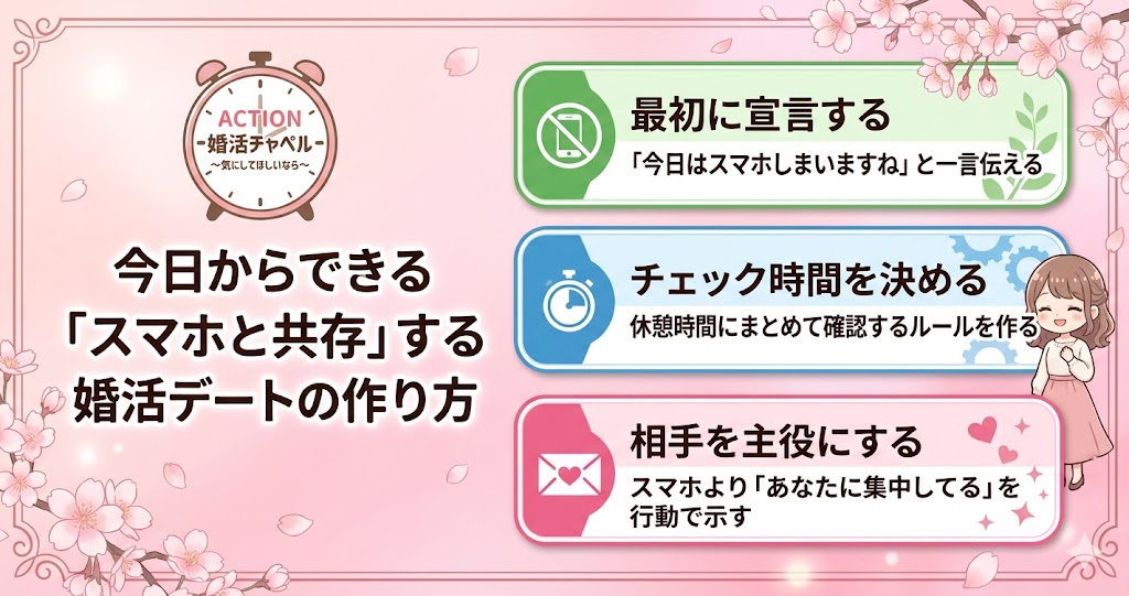 スマホと共存する婚活デートの作り方インフォグラフィック