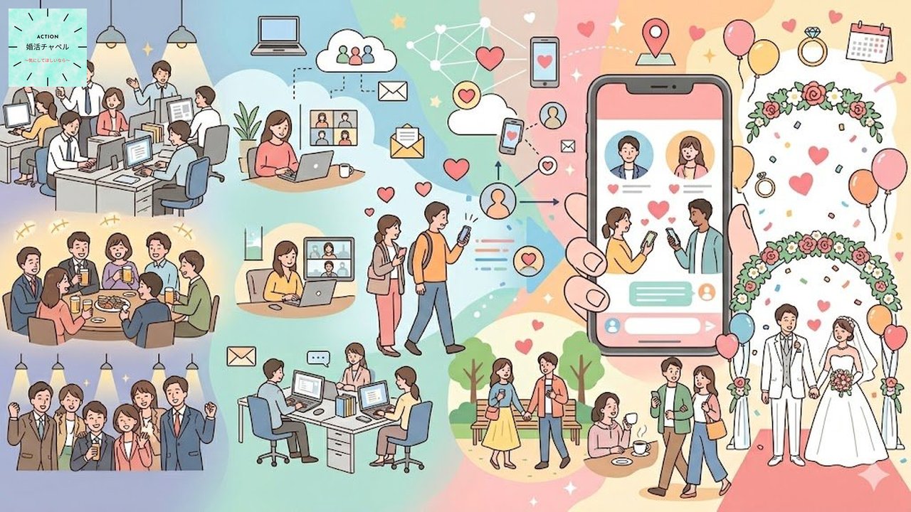 マッチングアプリが出会いの主流になった背景を示すインフォグラフィック