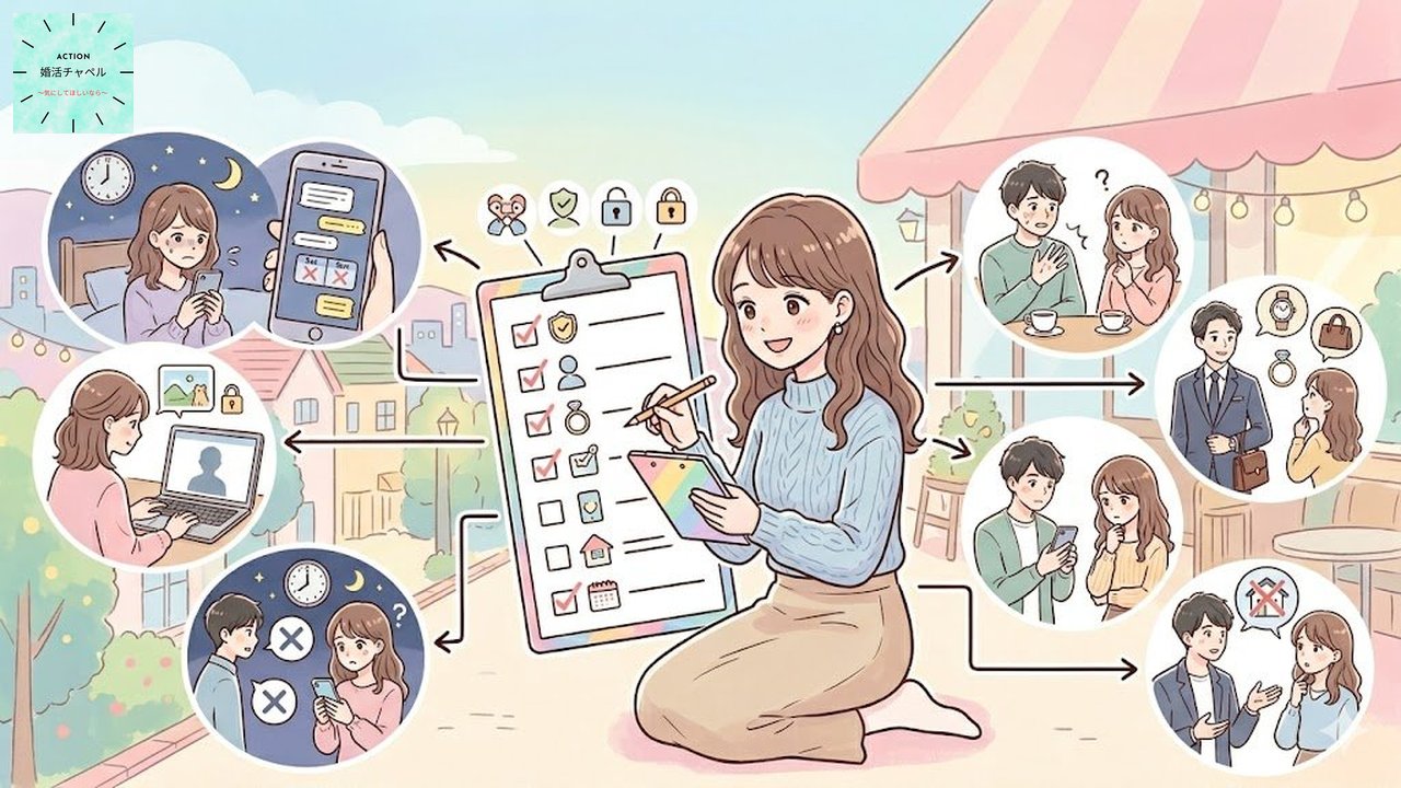 既婚者を見分ける7つのチェックポイントを示すインフォグラフィック
