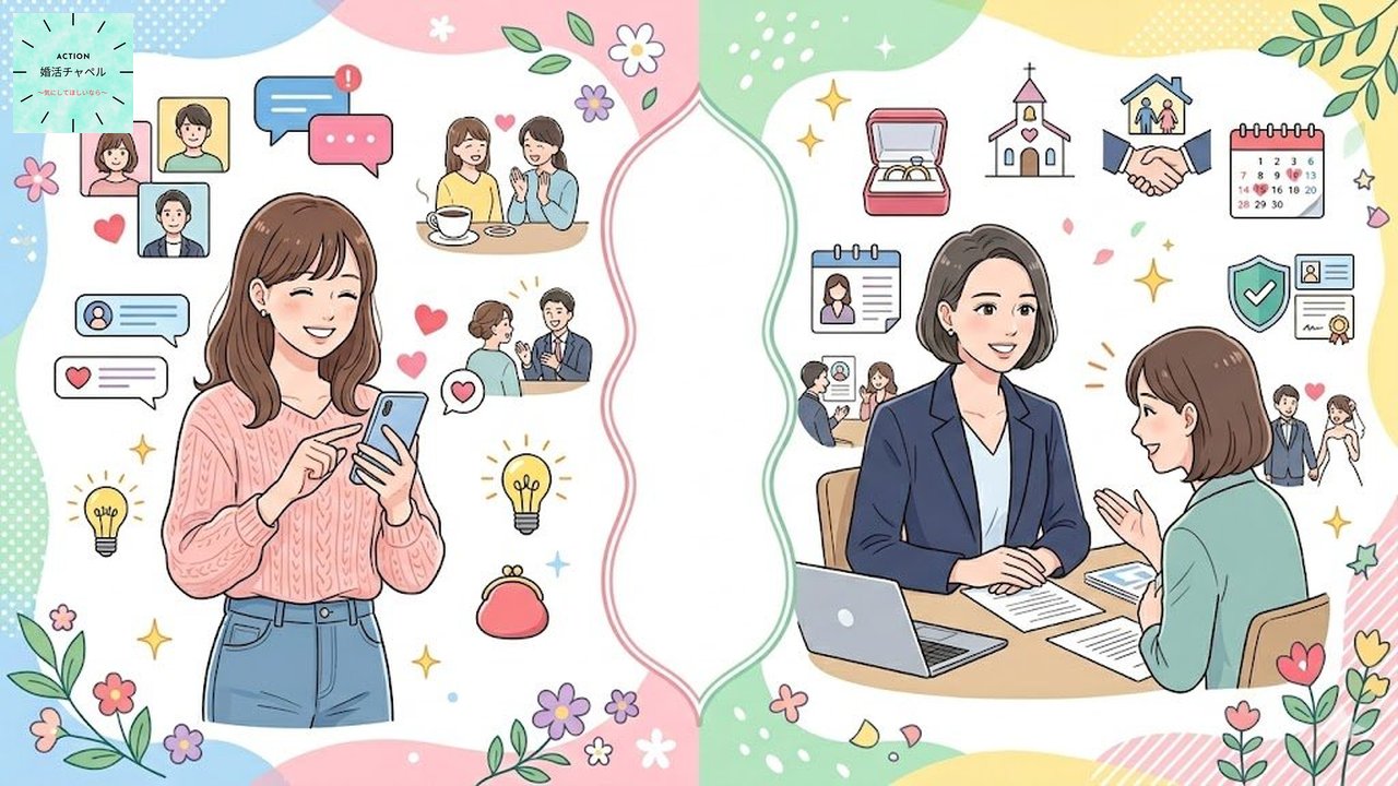 マッチングアプリ向きの人・結婚相談所向きの人の特徴を示すインフォグラフィック