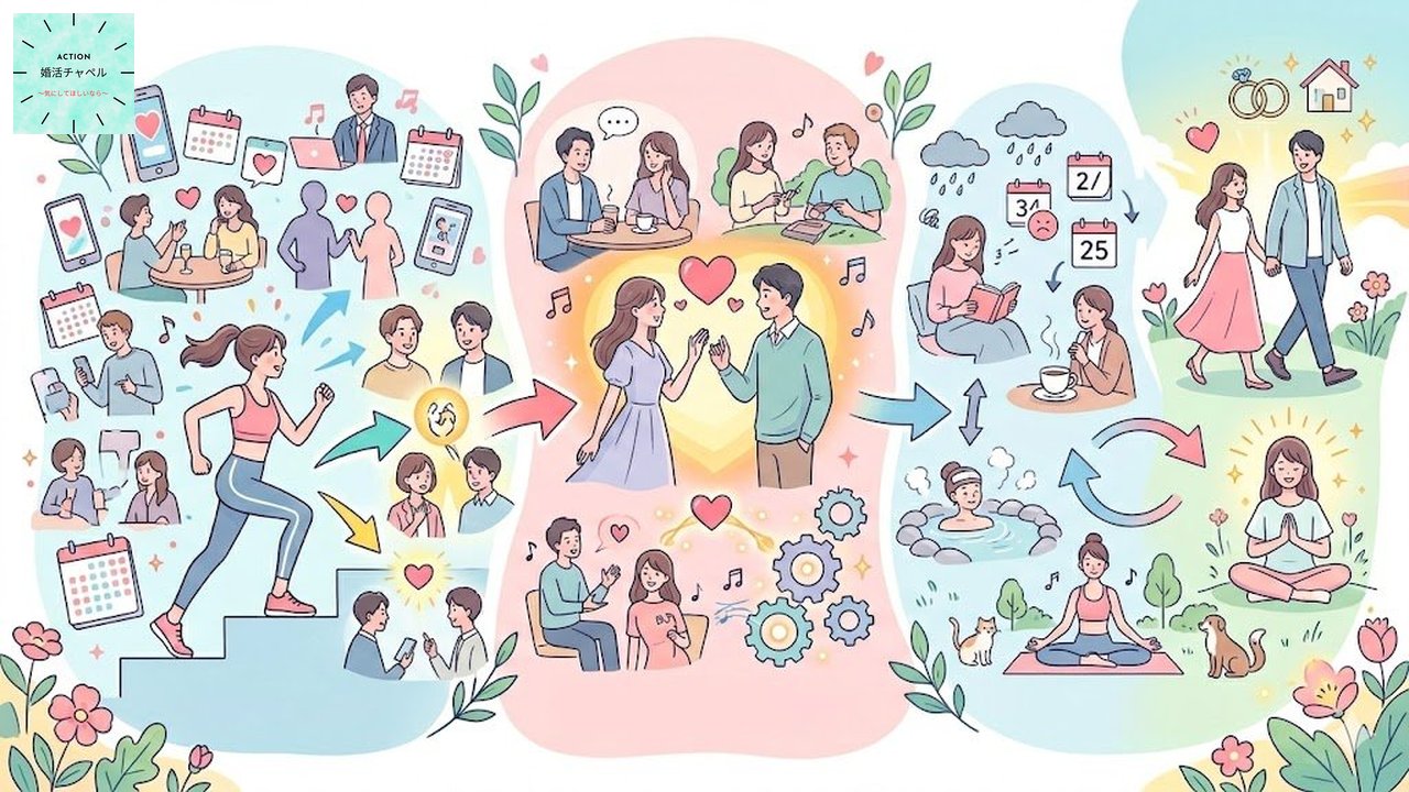 20代の婚活を成功させる3つの戦略を示すインフォグラフィック