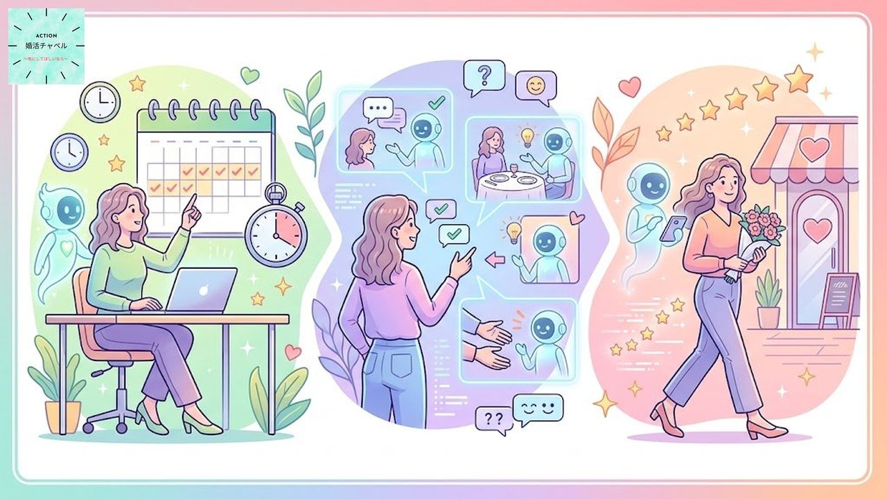 AI仮想パートナーを婚活に正しく活用する方法を示すインフォグラフィック
