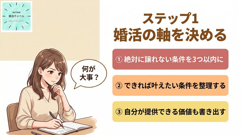 ステップ1婚活の軸を決めるインフォグラフィック