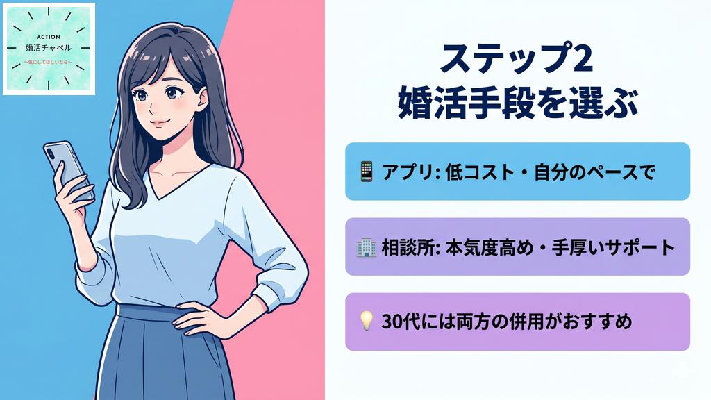 ステップ2婚活手段を選ぶインフォグラフィック