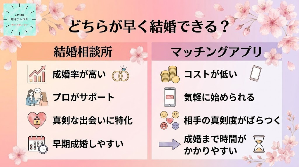 マッチングアプリと結婚相談所の比較インフォグラフィック