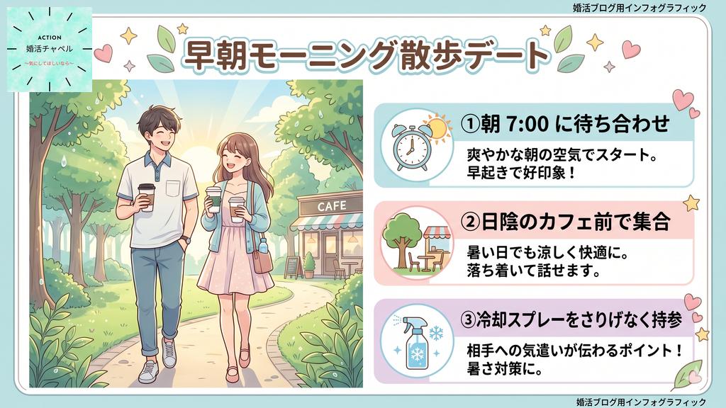 早朝モーニング散歩デート インフォグラフィック