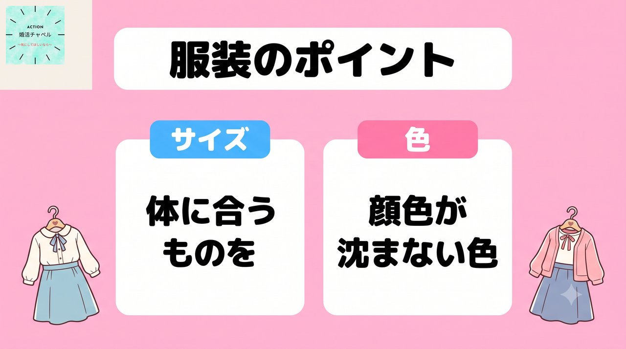 服装のポイント 体に合うサイズ・顔色が沈まない色|婚活チャペル