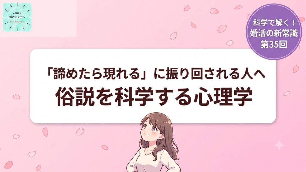 「諦めたら現れる」に振り回される人へ 俗説を科学する心理学 アイキャッチ|婚活ラボ
