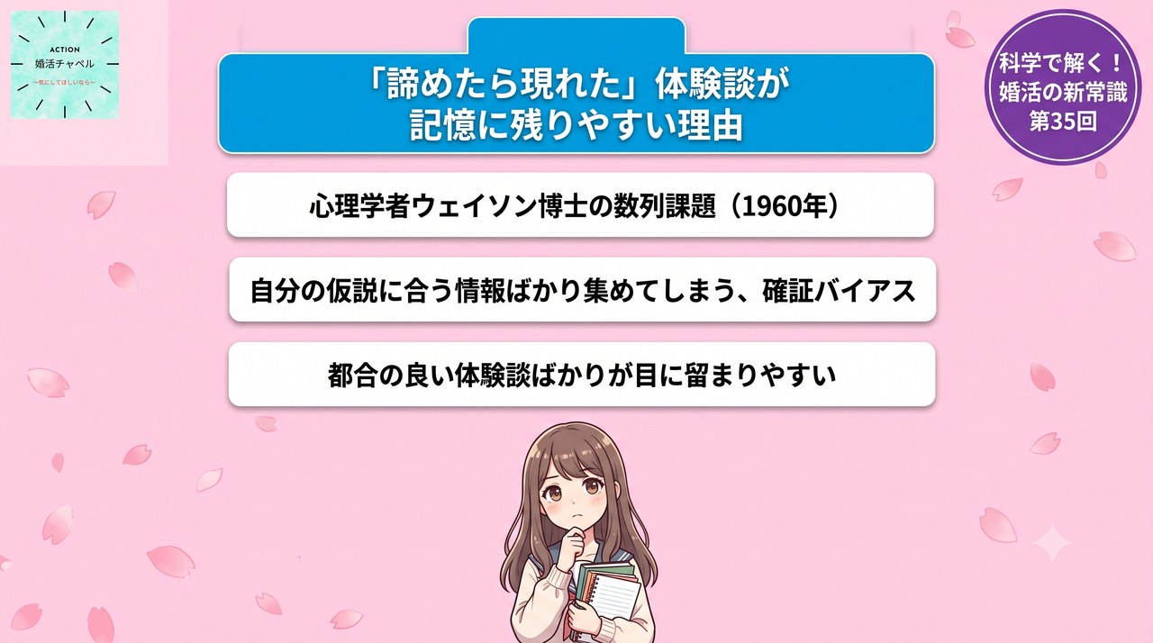 確証バイアス 都合の良い体験談ばかり目に留まる理由|婚活ラボ