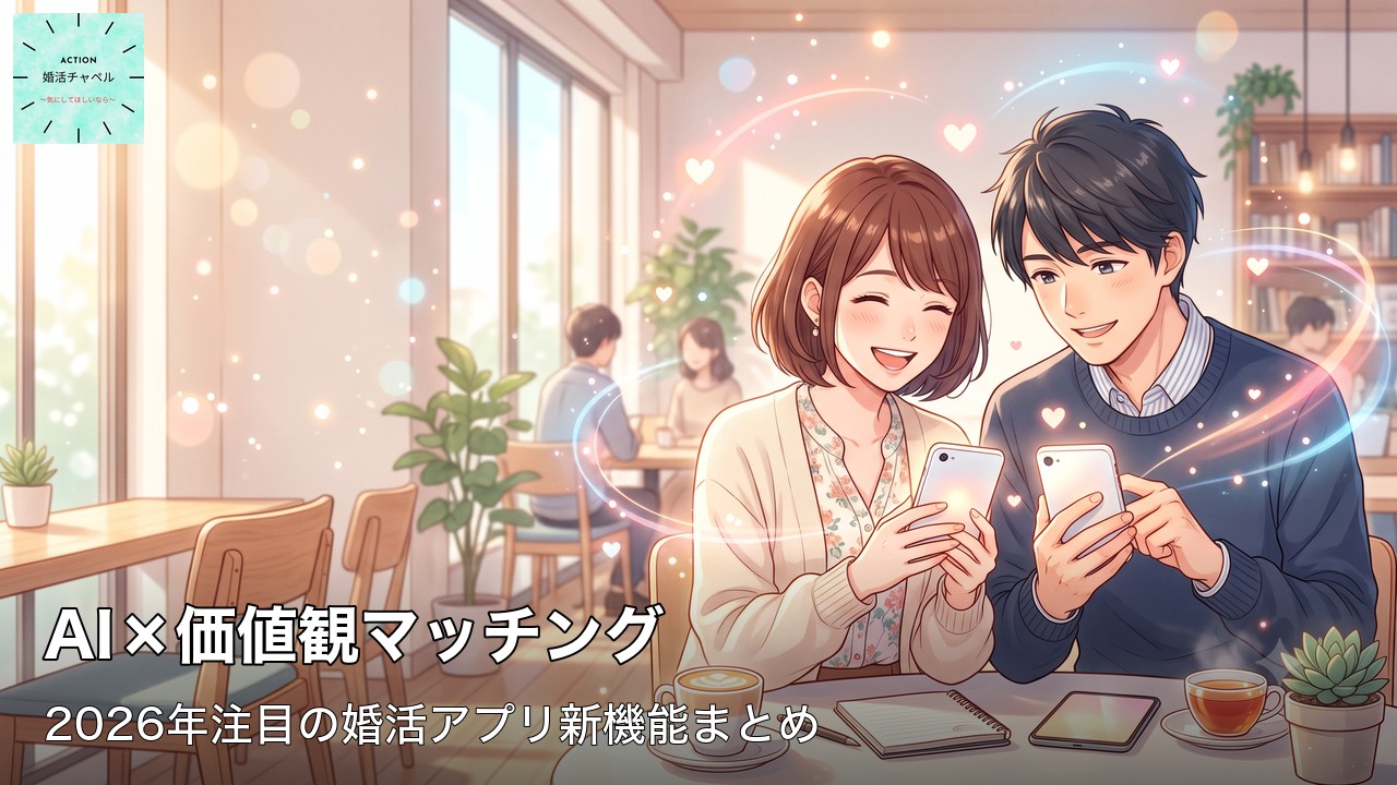 AI×価値観マッチング——2026年注目の婚活アプリ新機能まとめ アイキャッチ|婚活チャペル