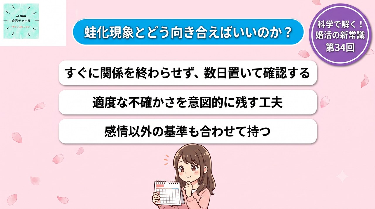 蛙化現象との向き合い方 すぐに結論を出さないコツ|婚活ラボ