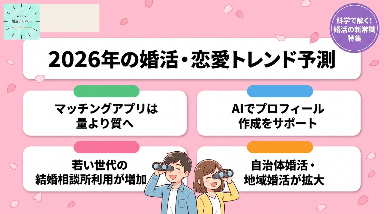2026年の婚活・恋愛トレンド予測 マッチングアプリの質重視化とAI活用|婚活ラボ