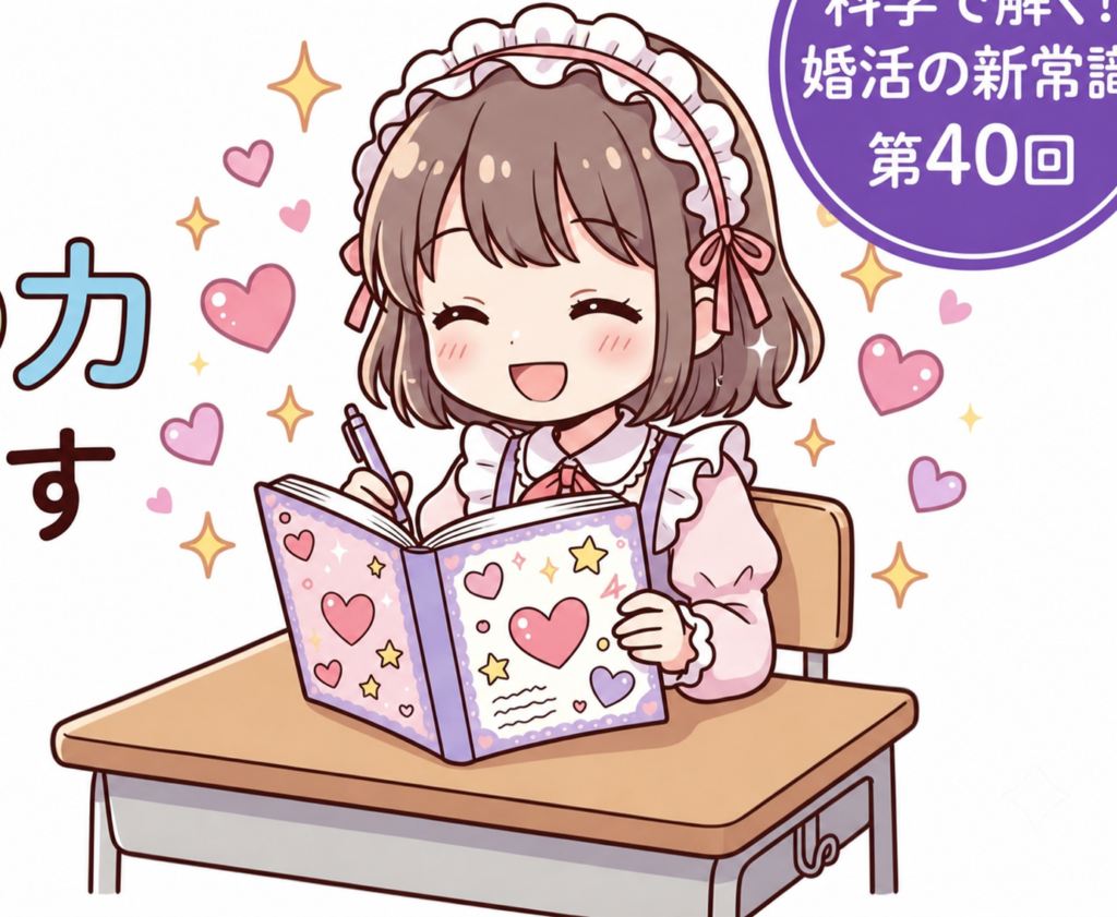 友達の結婚報告に落ち込み、比べる心を手放す心理学を学ぶ女性のイラスト