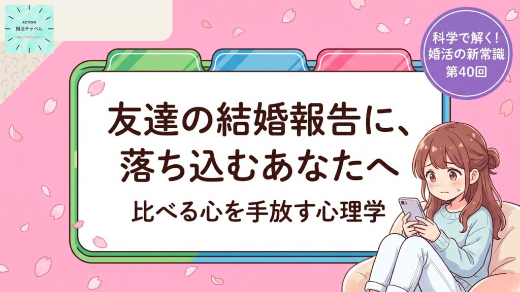 友達の結婚報告に落ち込む人へ 比べる心を手放す心理学 アイキャッチ(第40回)|婚活チャペル