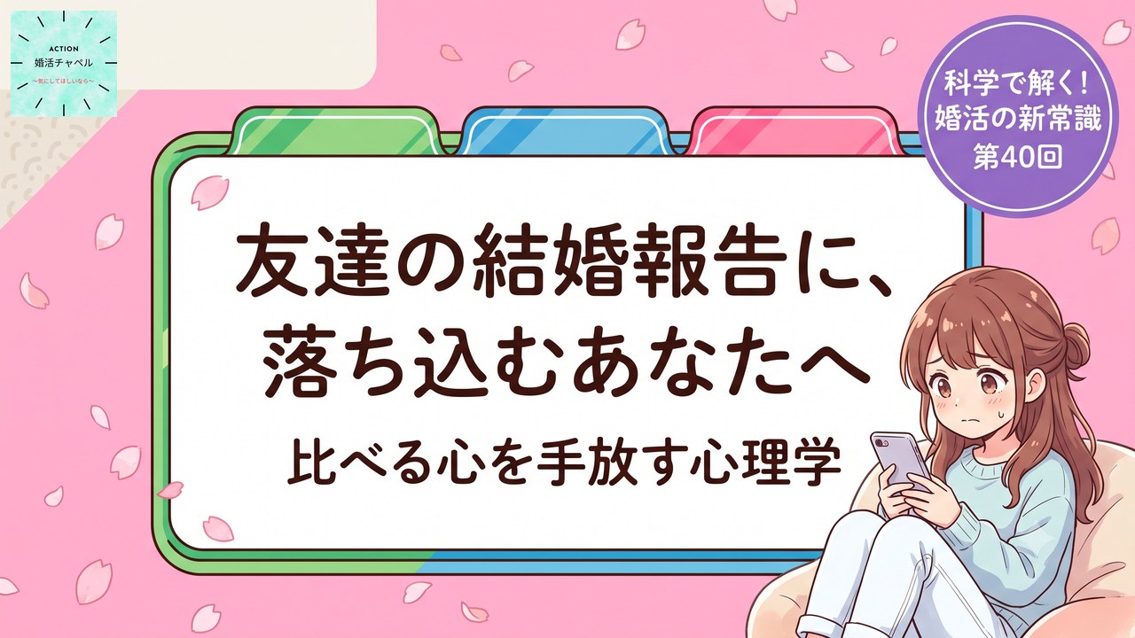 友達の結婚報告に落ち込む人へ 比べる心を手放す心理学 アイキャッチ(第40回)|婚活チャペル