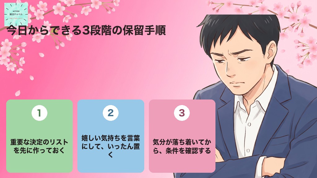今日からできる三段階の保留手順 重要な決定のリストを作る・気持ちをいったん置く・落ち着いてから確認する