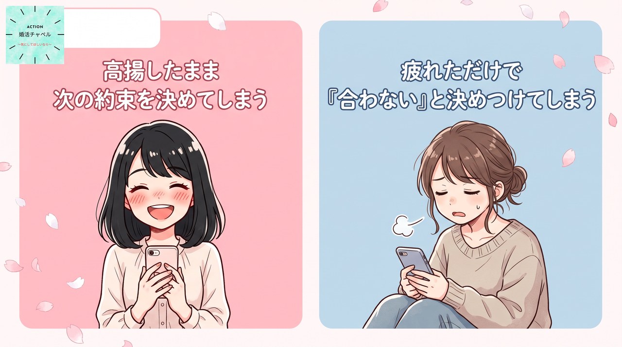 初デート直後に決めたくなる悩み 高揚したまま次の約束を決めてしまう・疲れただけで合わないと決めつけてしまう