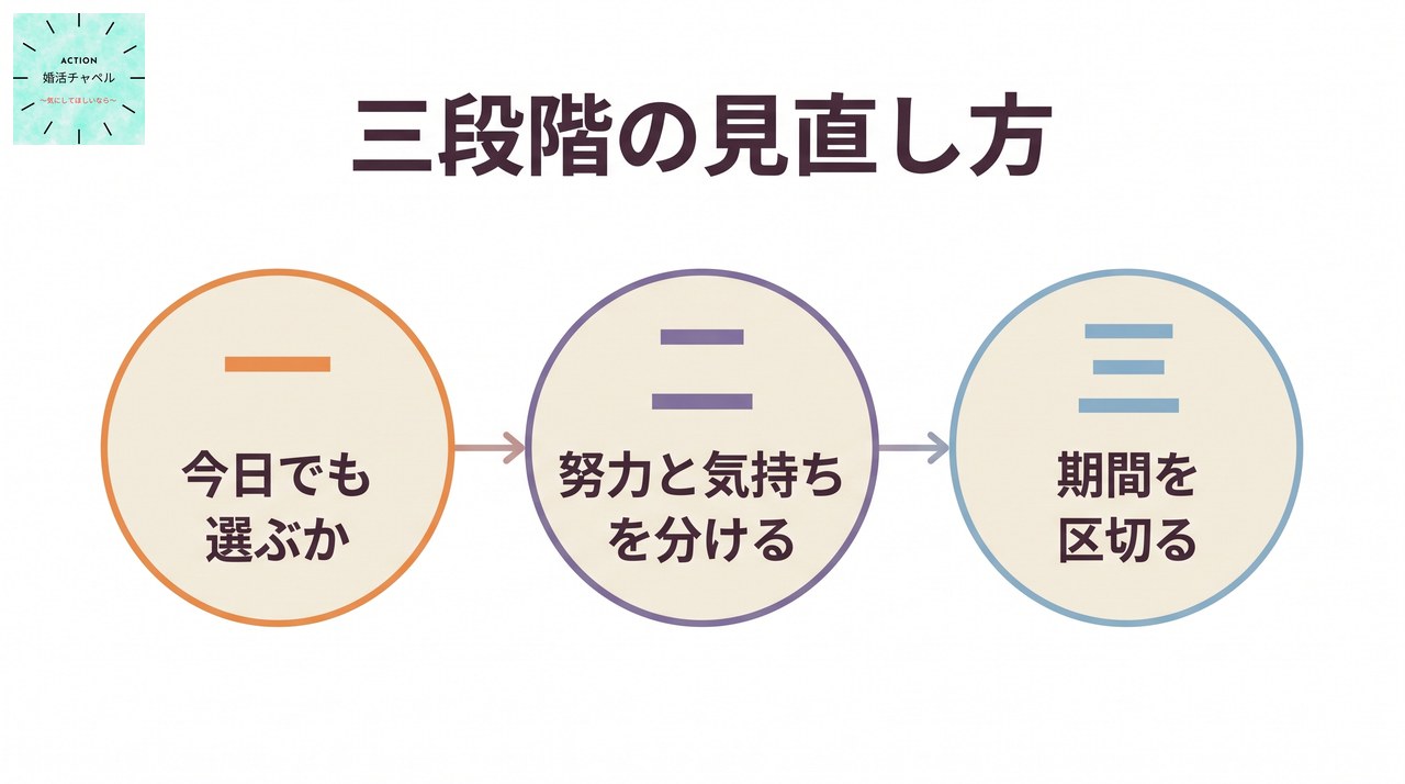 今日からできる三段階の見直し方 今日出会った相手でもと問い直す・努力と気持ちを別の欄に書く・期間を区切って確かめる