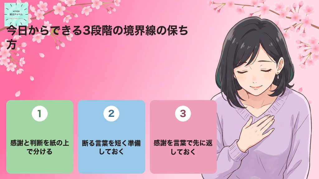 今日からできる三段階の境界線の保ち方 感謝と判断を分ける・断る言葉を準備する・感謝を先に返す