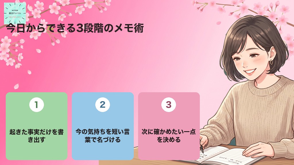 今日からできる三段階のメモ術 事実を書く・気持ちを名づける・次に確かめたい一点を決める