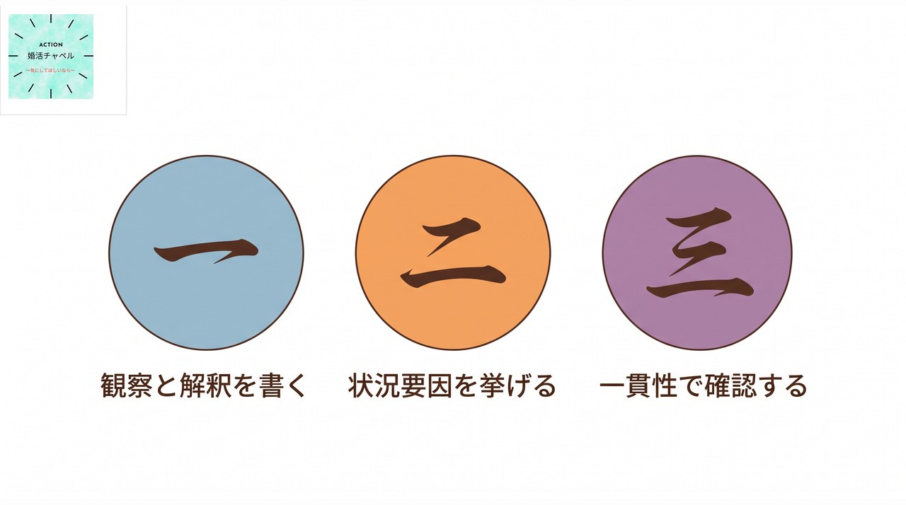 今日からできる三段階の事実確認 観察と解釈を書き分ける・状況要因を三つ挙げる・確認は行動の一貫性で見る