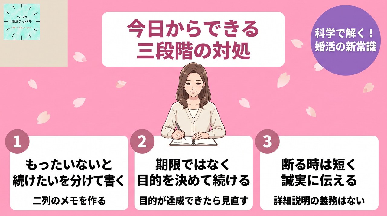 今日からできる三段階の対処 もったいないと続けたいを分ける・目的を決める・短く誠実に伝える