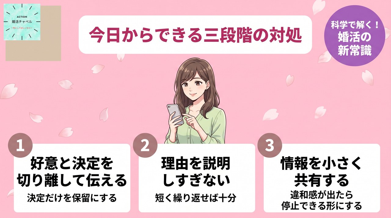 今日からできる三段階の対処 好意と決定を切り離す・理由を説明しすぎない・情報を小さく共有する