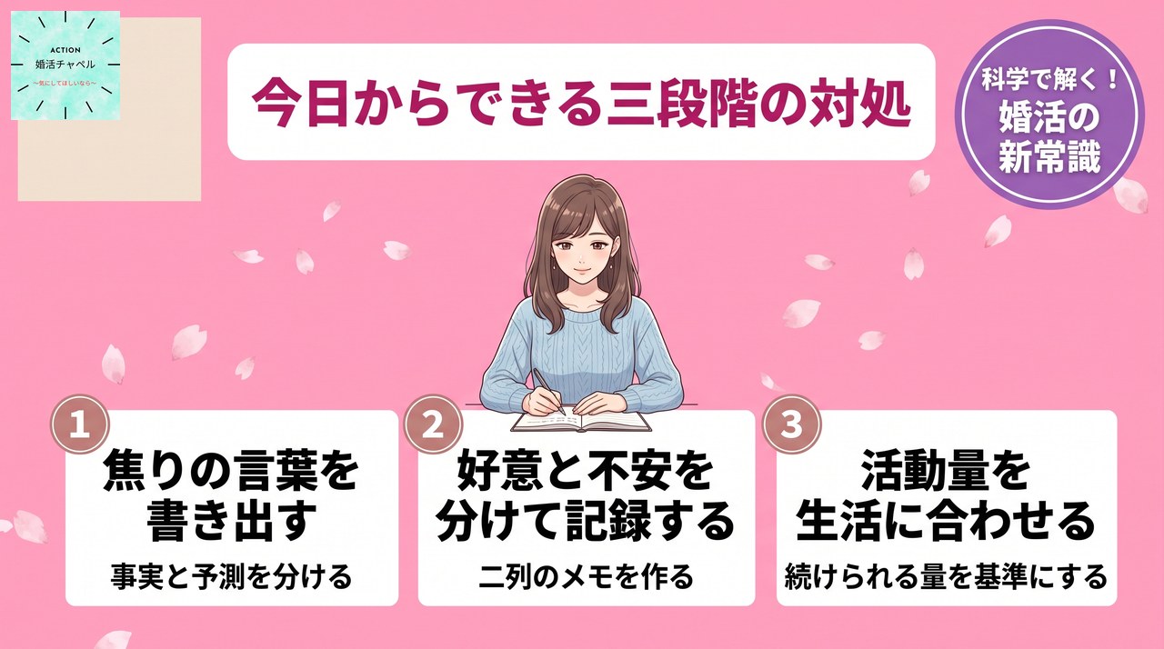 今日からできる三段階の対処 焦りの言葉を書き出す・分けて記録する・活動量を合わせる