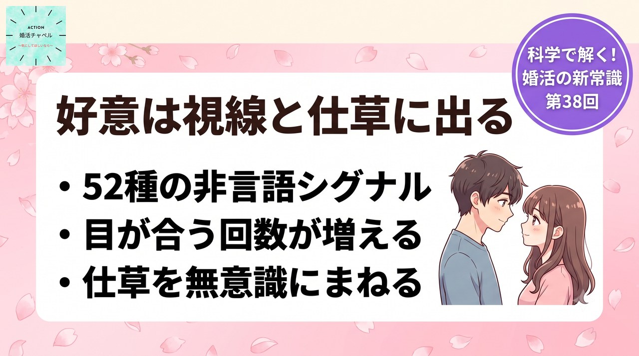 好意は視線と仕草に出る 非言語シグナルの科学インフォグラフィック|婚活ラボ