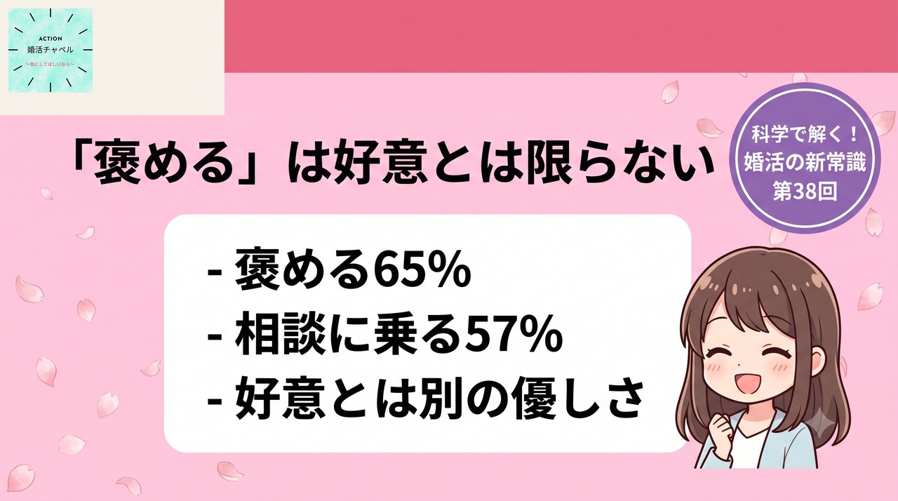 褒める・相談に乗るは好意とは限らないインフォグラフィック|婚活ラボ