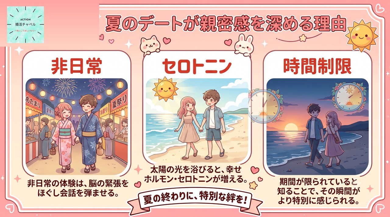 夏のデートが親密感を深める理由:非日常・セロトニン・時間制限|婚活ラボ