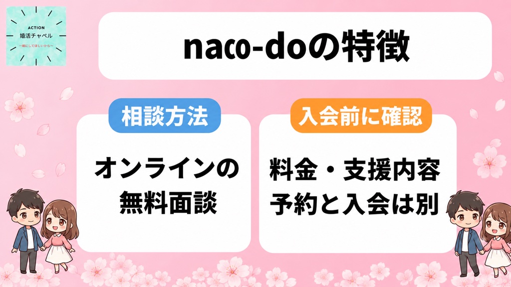 naco-doの特徴 オンライン無料面談と入会前の確認事項|婚活チャペル